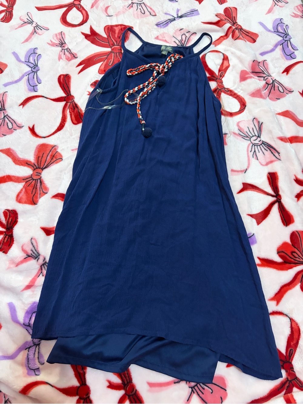 Lily Rose Navy Blue Spaghetti Strap Dress with Braided Tie